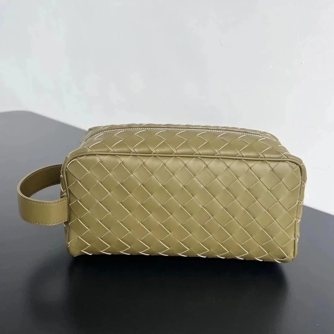 Bottega Veneta Men's Bag Top version 【Super Original Genuine Goods Leather】24Early Spring New Home Men's and Women's Same Wash Bag Storage Bag Clutch Original Handmade Woven Intrecciato Woven Wash Bag with Imported First Layer Cowhide Breathable Wear-Resi