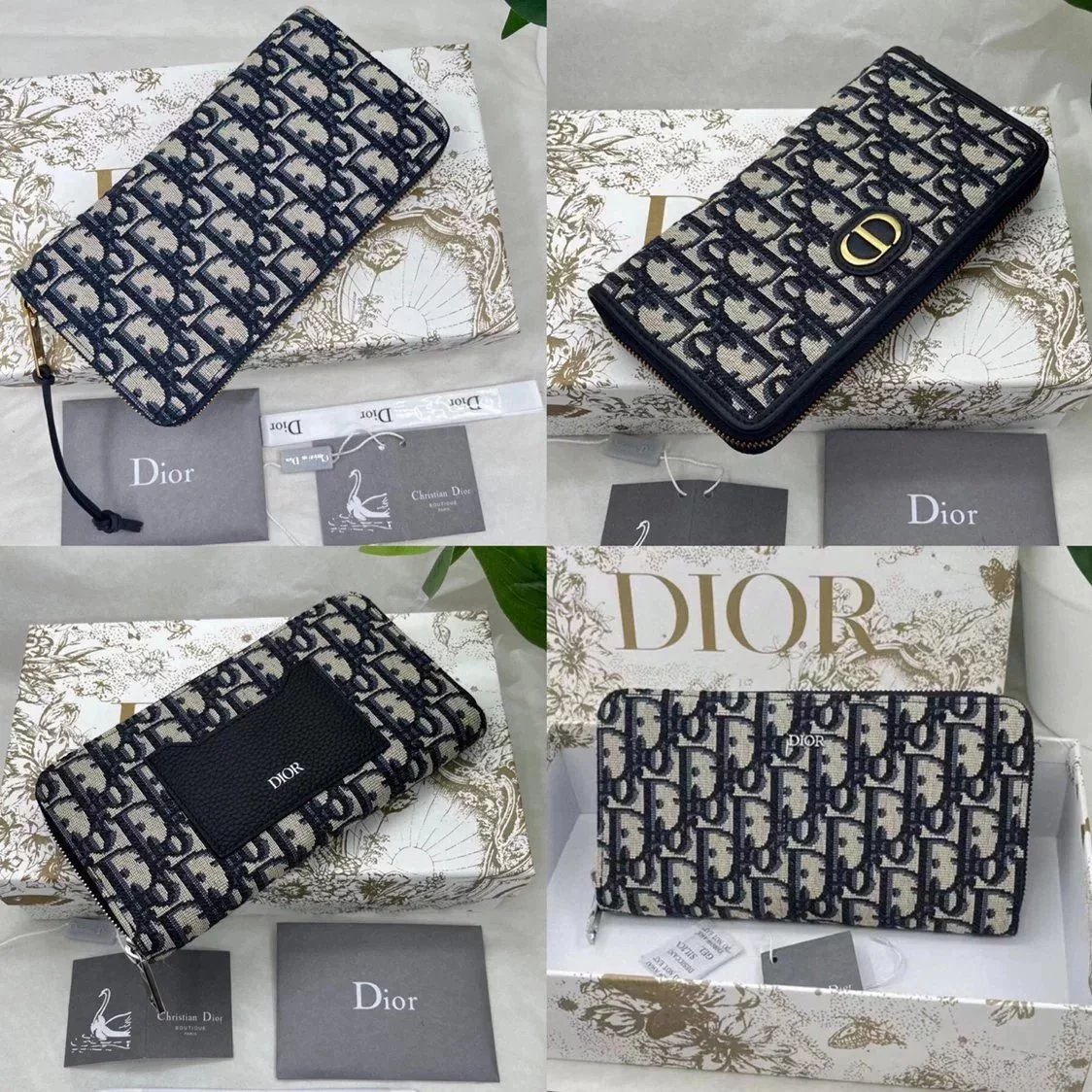 Dior Women's Bag Top version Women's Long Zip Wallet Wallet Clutch Cowhide Embroidered Wallet Female Wallet Wallet Clutch