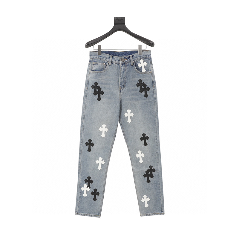 Chrome Hearts Jeans Classic Leather Tag shi Word Rack Denim Trousers for Men and Women