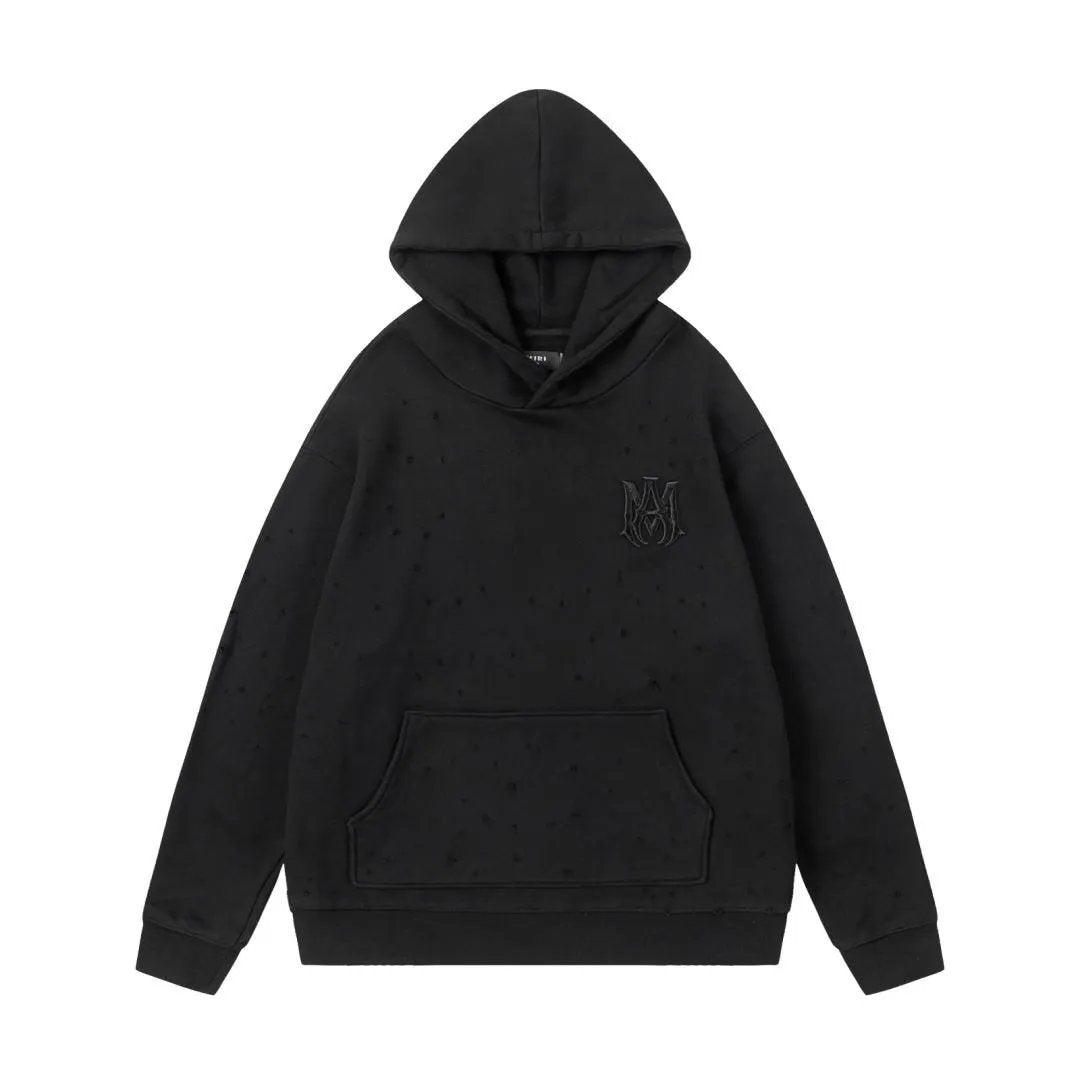 Amiri Hoodie 2024Autumn and Winter New Classic logo Embroidered Ripped Hoodie Sweater for Men and Women