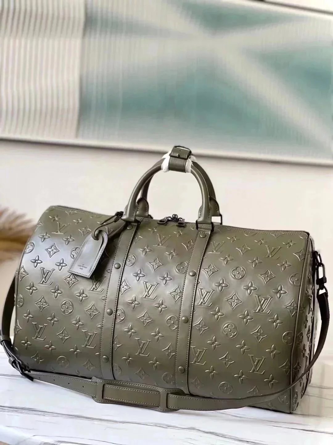 Louis Vuitton LV Travel Bag Top version 【Level Surrogate Shopping】KEEPALLBANDOULIèRE50Men's Travel Bag Travel Bag Luggage Bag Luggage Bag Shoulder Messenger Handbag M57963Green