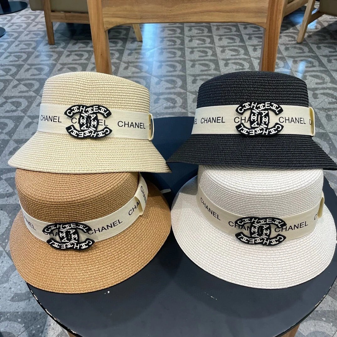 Chanel Hat Casual Sun Hat High Quality Fashion Big Brand2024New Straw Bucket Hat Knitted Sunshade Big Brim Straw Hat Beach Style，Simple and Elegant，All-Matching Item～First Choice for Going out，New Hat Type Super Beautiful and Greasy，Go out with Low-Key Lu