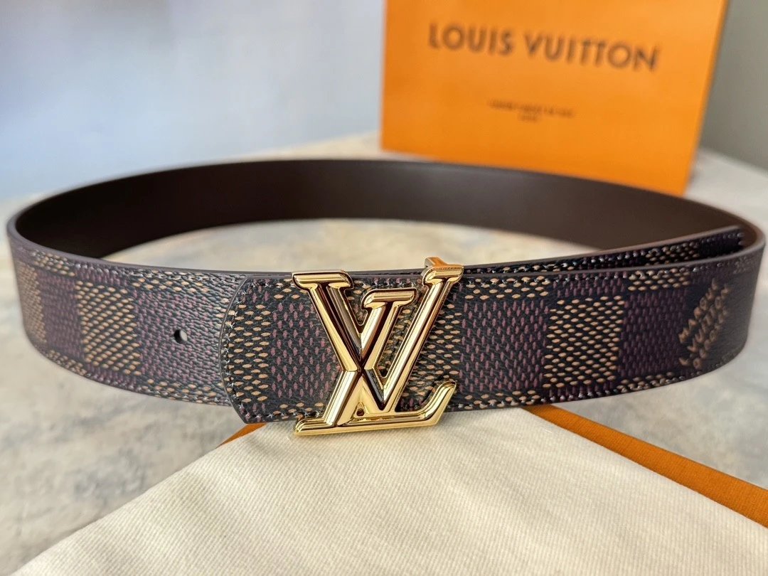 Louis Vuitton LV Belt Top version 【Counter Quality】The Most New Belt4.0cm Men's Belt Men's Leather Belt with Classic Presbyopic Checkerboard Plaid Belt with Genuine Goods Packaging in and out of the Counter No Problem Versatile Casual Fashion Formal Wear