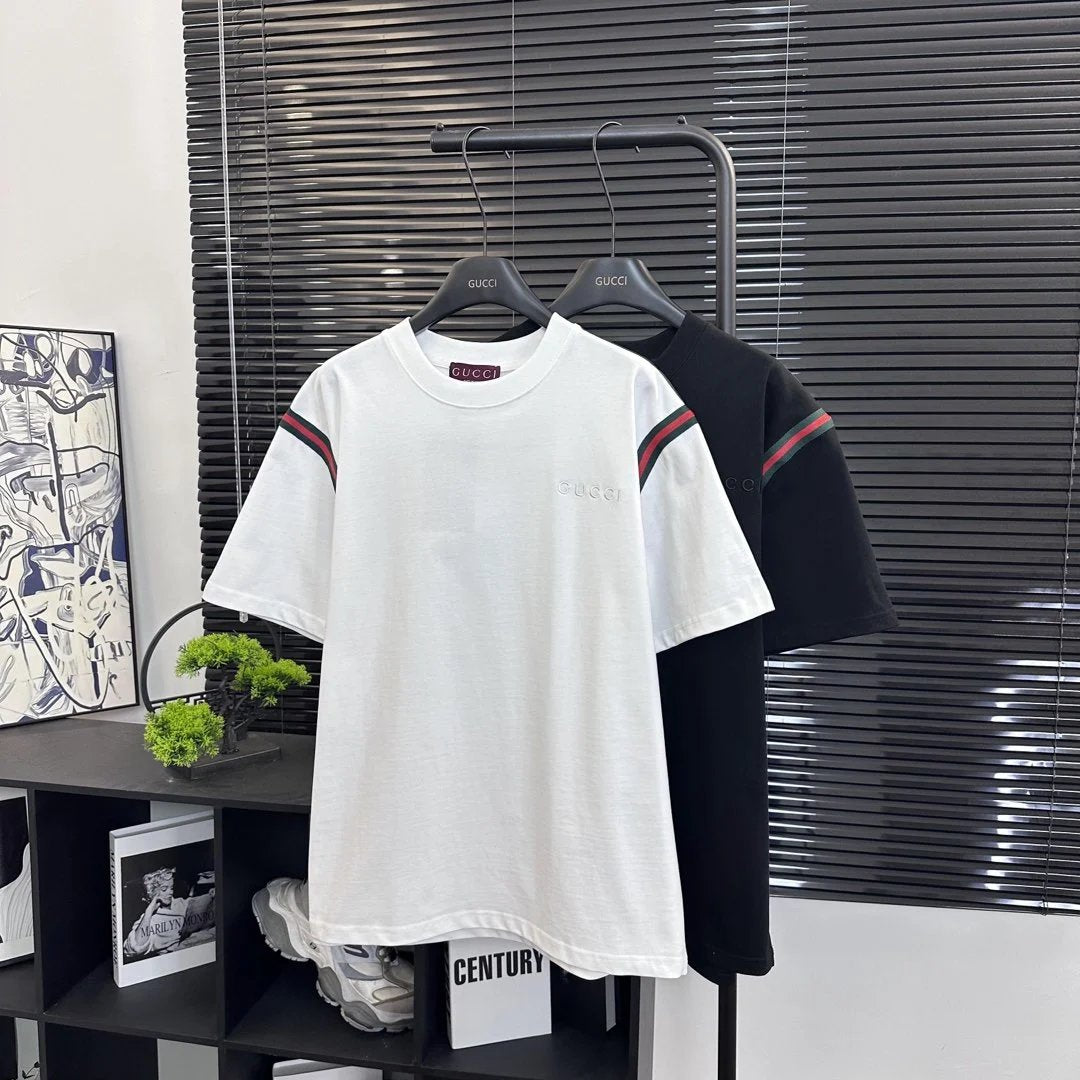 Gucci T-shirt New Style Woven Ribbon Small Letter Front Chest Embroidery logo round Neck Short Sleeve25ss New pure cotton T Unisex T-Shirt OS Loose Fit Base Shirt Top Half Sleeve T-Shirt