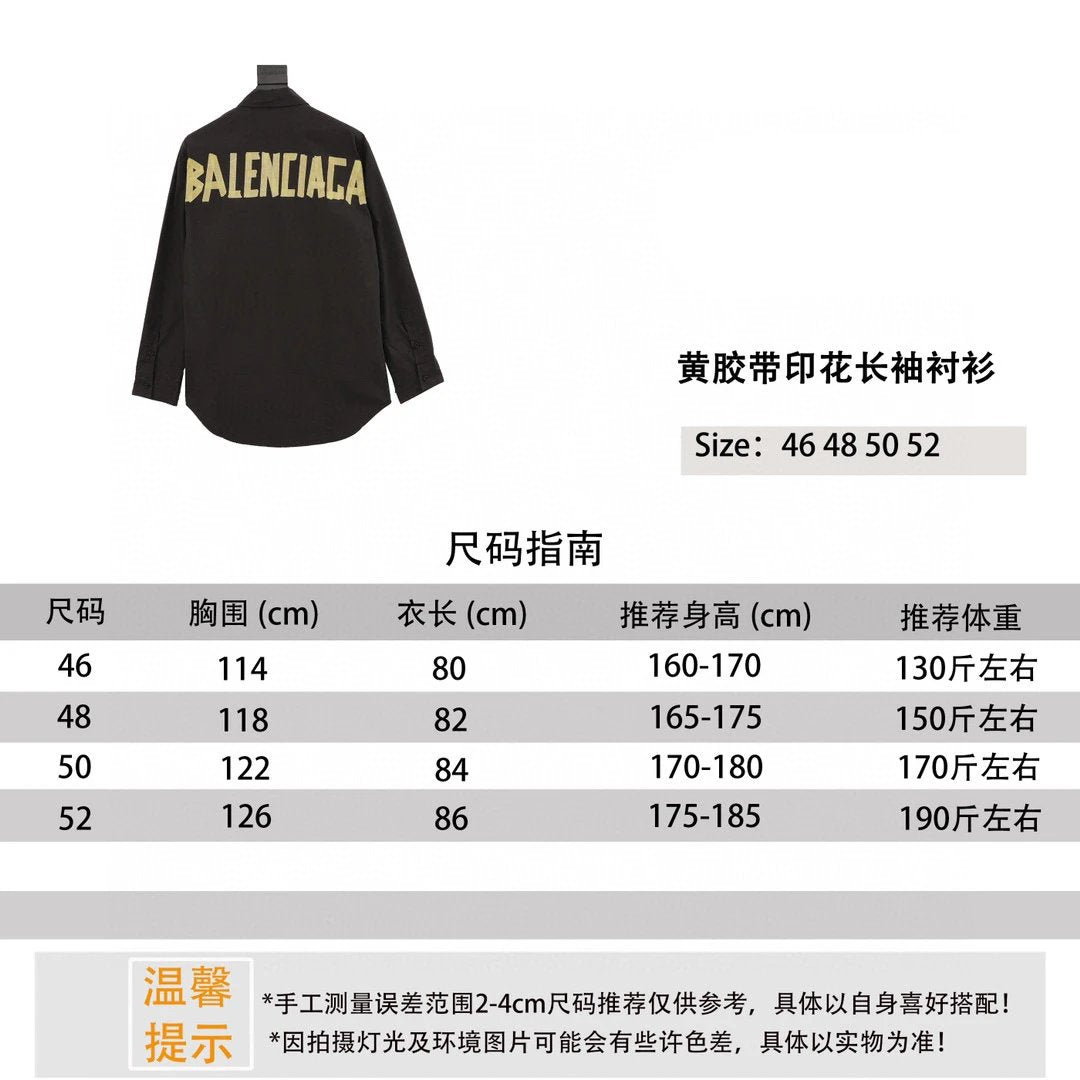 Balenciaga Shirt Back logo Printed Long-Sleeved Shirt for Men and Women