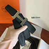 Hermes Belt Top version Men's Leather Belt Genuine Leather Casual Versatile Business Casual Belt Litchi Grain Cowhide Double-Sided Belt3.2cm