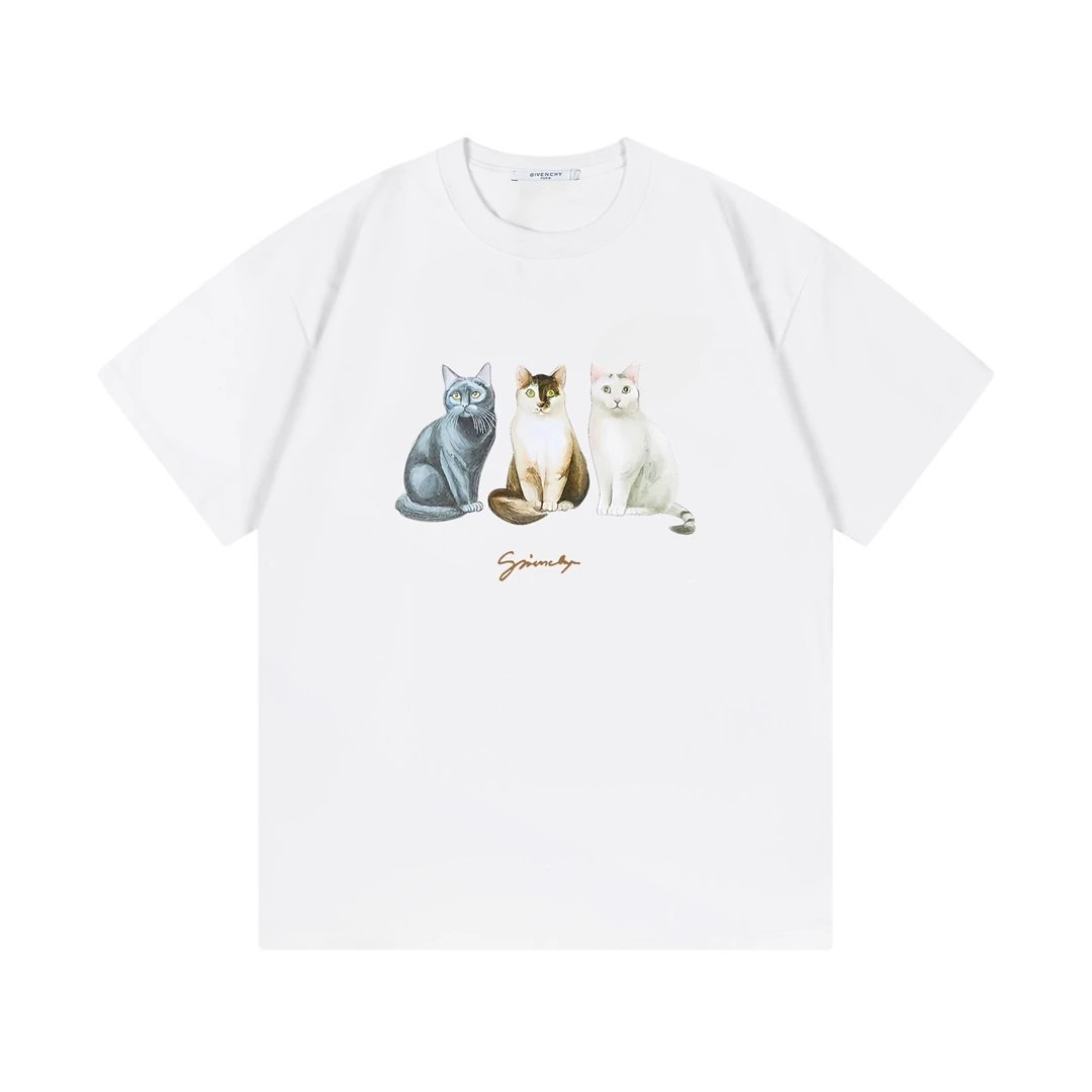 Givenchy T-shirt Three Cats Print on the Chest logo round Neck Short Sleeve25ss New pure cotton T Unisex T-Shirt OS Drop Shoulder Loose Fit Base Shirt Top T-Shirt Short Sleeve