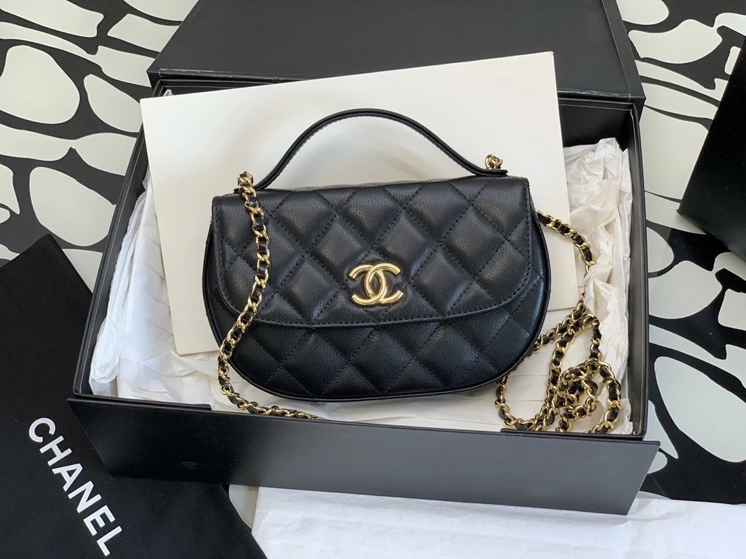 Chanel Women's Bag Top version 【Original Leather】chanel23A Handmade Workshop Handle Small Ingot Bag mini Small Bag Small Waste Bag Handle Flap Bag Lipstick Pack Mobile Phone Bag Semicircle Bag Ingot Bag