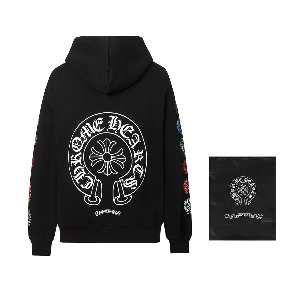 Chrome Hearts Hoodie Colorful Horseshoe Sanskrit Letter Print Cardigan Sweatshirt Casual Loose Cotton Hooded Jacket Coat Sportswear Unisex24ss Autumn and Winter New Products