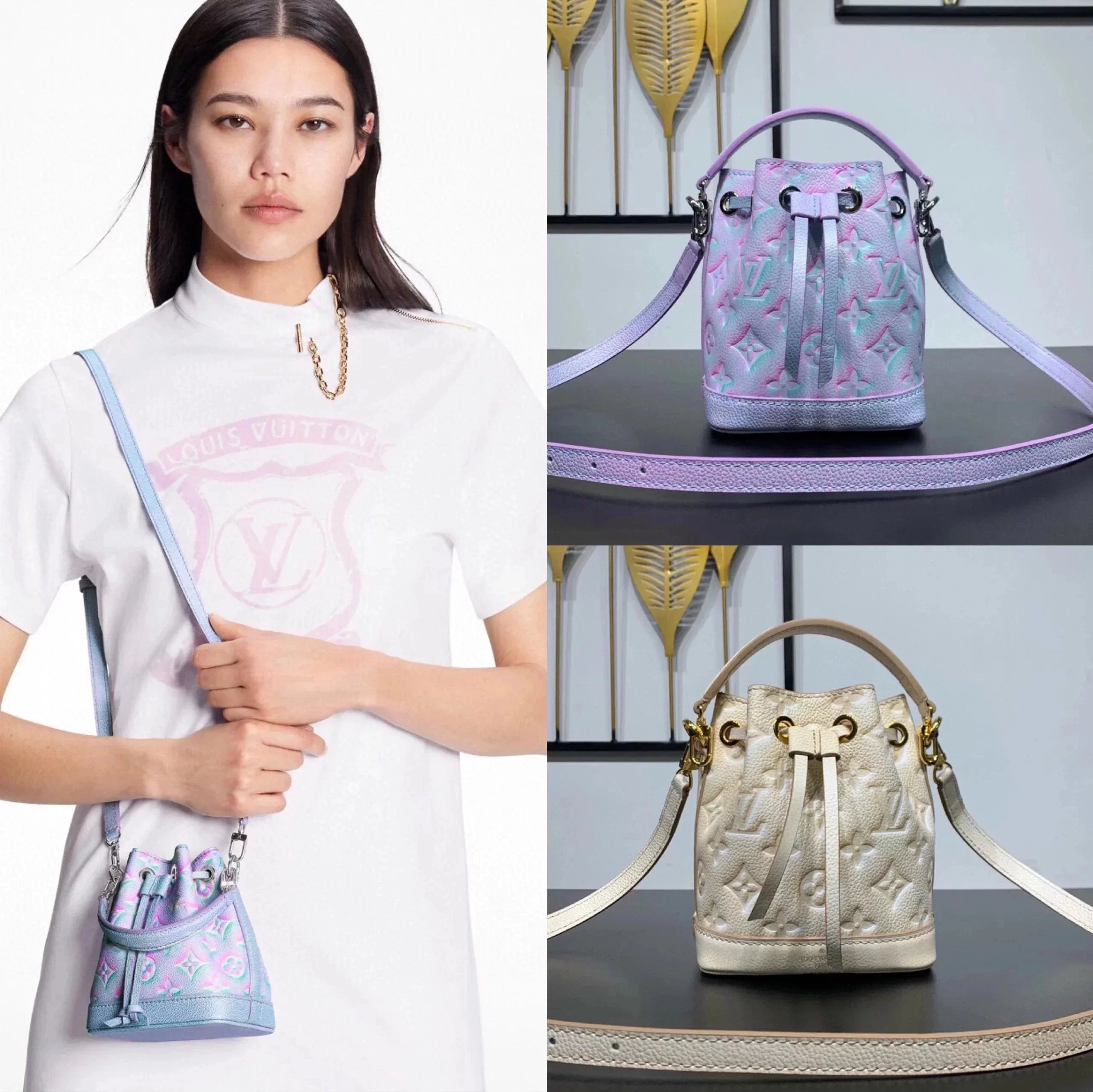 Louis Vuitton LV Women's Bag Top version New Hot Sale M41463M81626Mini NanoNoéHandbag Summer Stars SummerStardust Series Super Mini Inkjet Embossed Leather Handbag Shoulder Bag Cross Body Bucket Bag Mini Women's Handbag Hand Bag