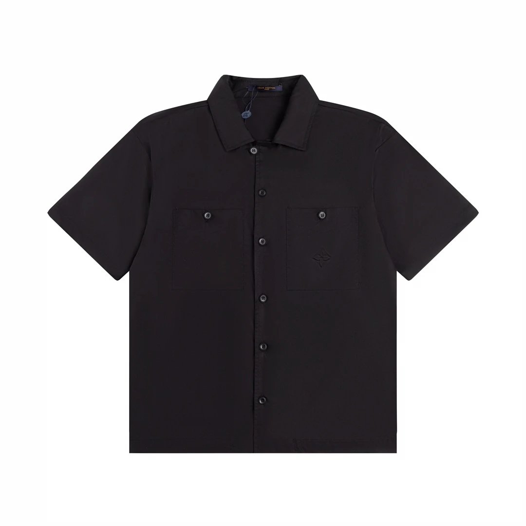 Louis Vuitton LV Shirt Pocket Embossed Texture logo Shijia Turn-down Collar Short Sleeve Shirt Unisex Versatile Business Casual Slim Fit Jacket