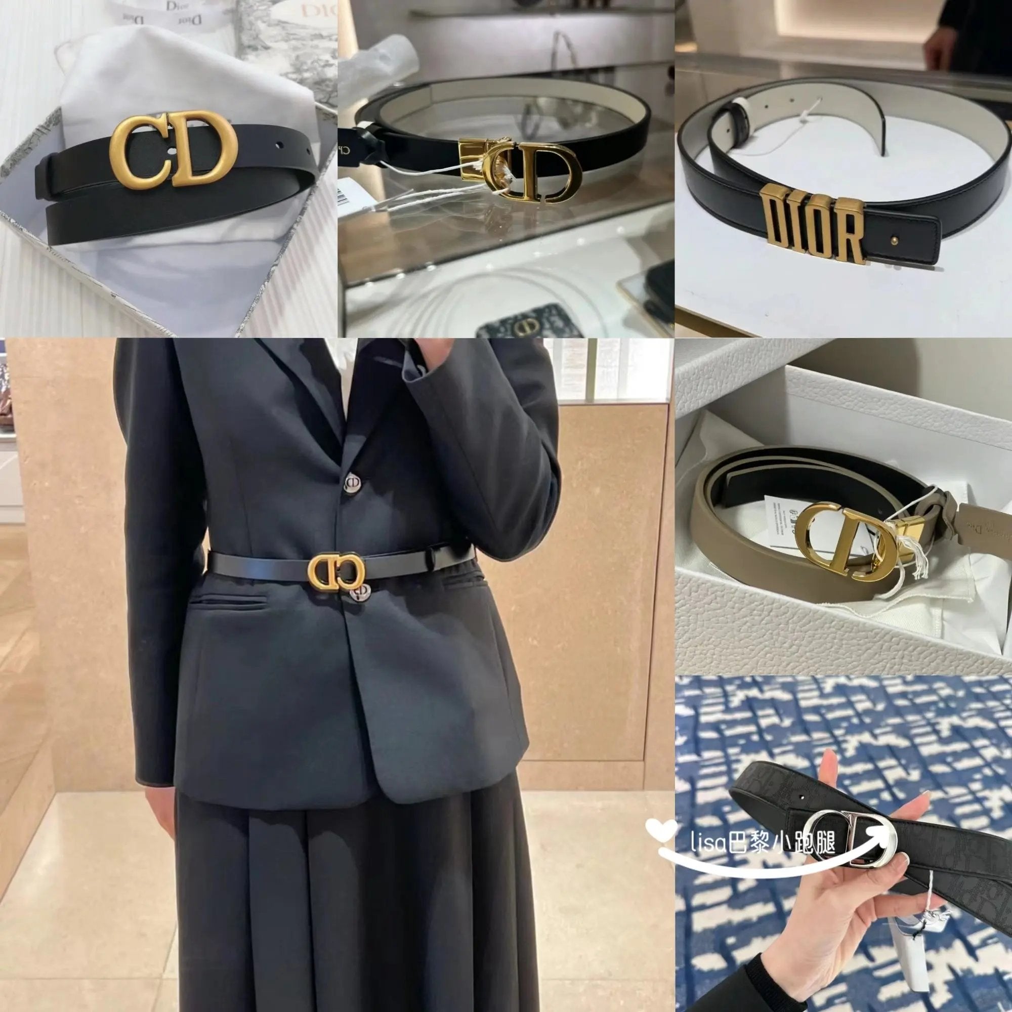 Dior Belt New Belt Letters Gold Buckle Printed Embroidery Double-Sided Versatile Casual Belt