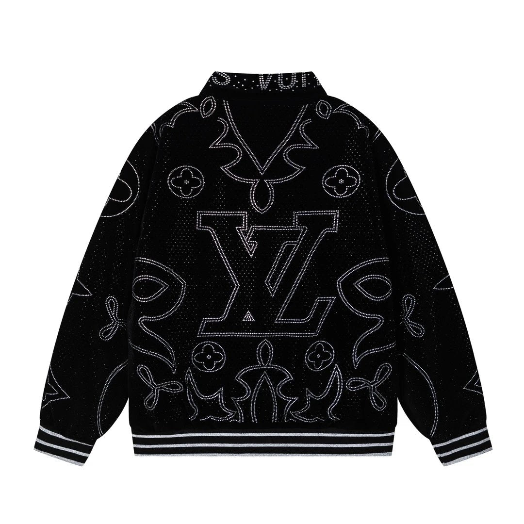 Louis Vuitton LV Jackets Whole Body logo Rhinestone Baseball Jacket Coat Unisex Autumn Winter New Thick Versatile
