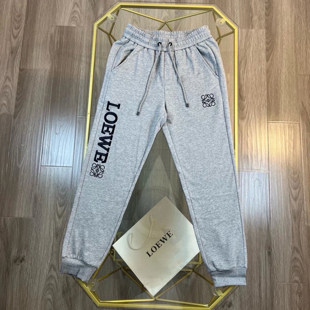 LOEWE Sweatpants Embroidery logo Drawstring Jogger Sweatpants for Men and Women, Autumn and Winter Loose Fit, High Waist, Color Block, Plus Size, Casual Pants