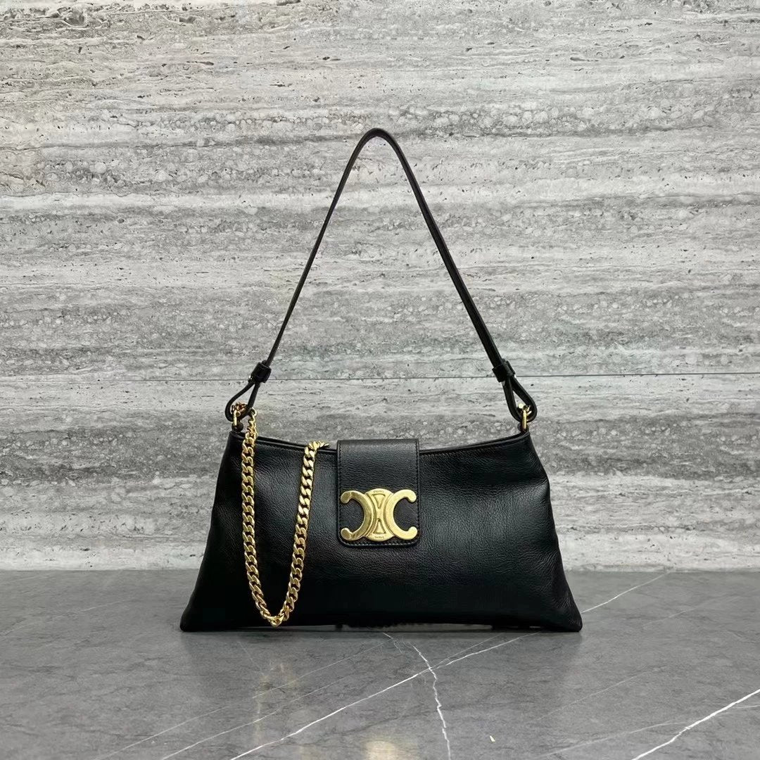 Celine women's bag Top version 【Original Leather】2023New TRIOMPHE Arc De Triomphe Underarm Bag Trapezoidal Handbag Calf Women's Leather Bags Large logo Flip Dinner Bag Clutch New Women's Bag113673