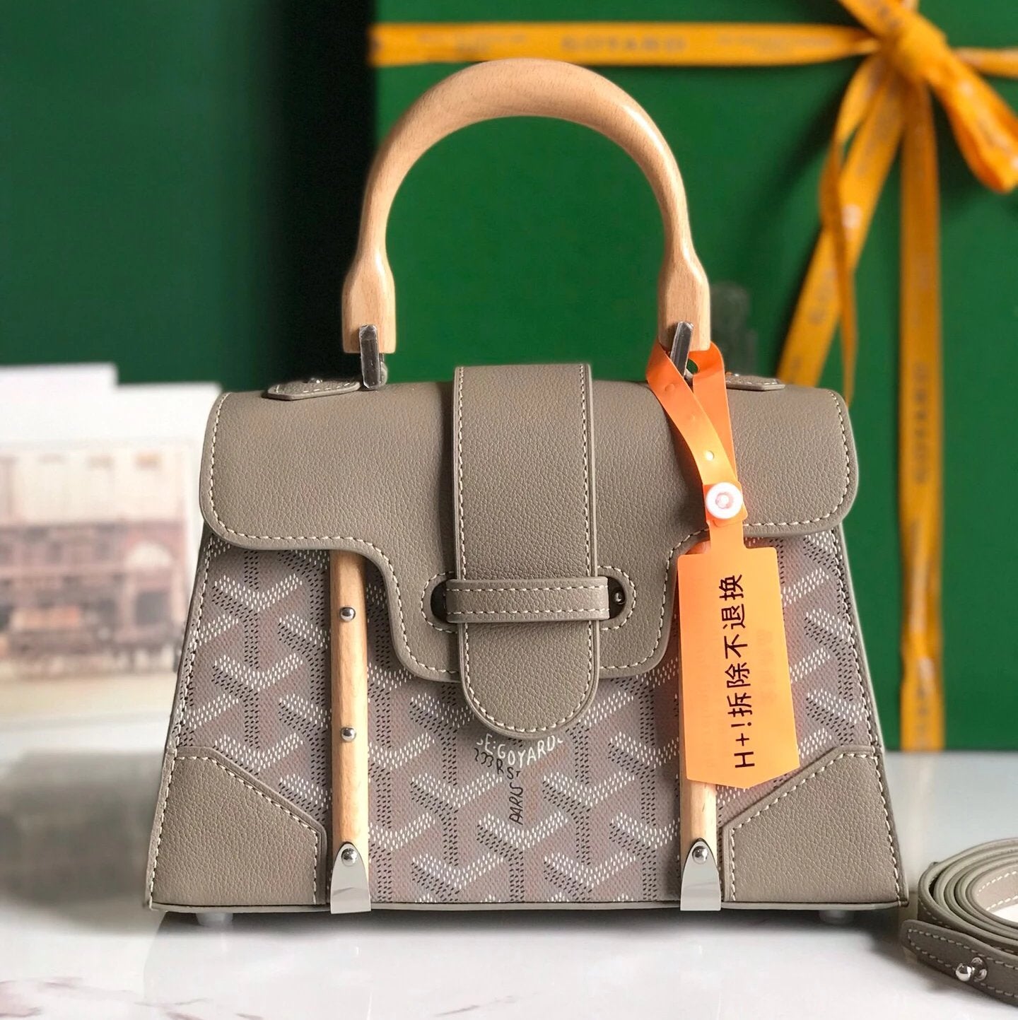 Goyard Bag Top version New Saigon Bag Handbag Small Size Saigon Saigon Bag mini Bag Small Size Handbag Celebrity Same Style Leather Crossbody Kelly Bag Women's Wooden Handle Handbag