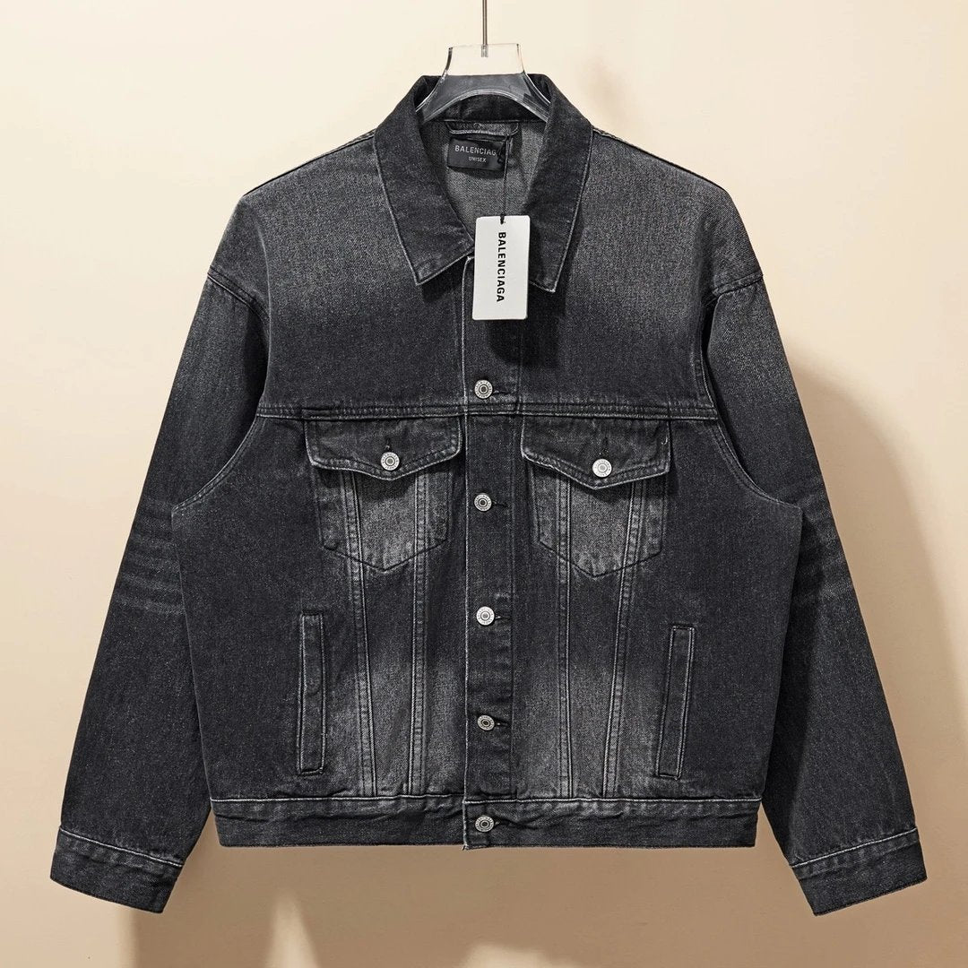 Balenciaga Jackets Oversized Wifi Pattern Design Heavy Embroidery Denim Jacket Unisex Versatile Casual
