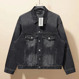 Balenciaga Jackets Oversized Wifi Pattern Design Heavy Embroidery Denim Jacket Unisex Versatile Casual