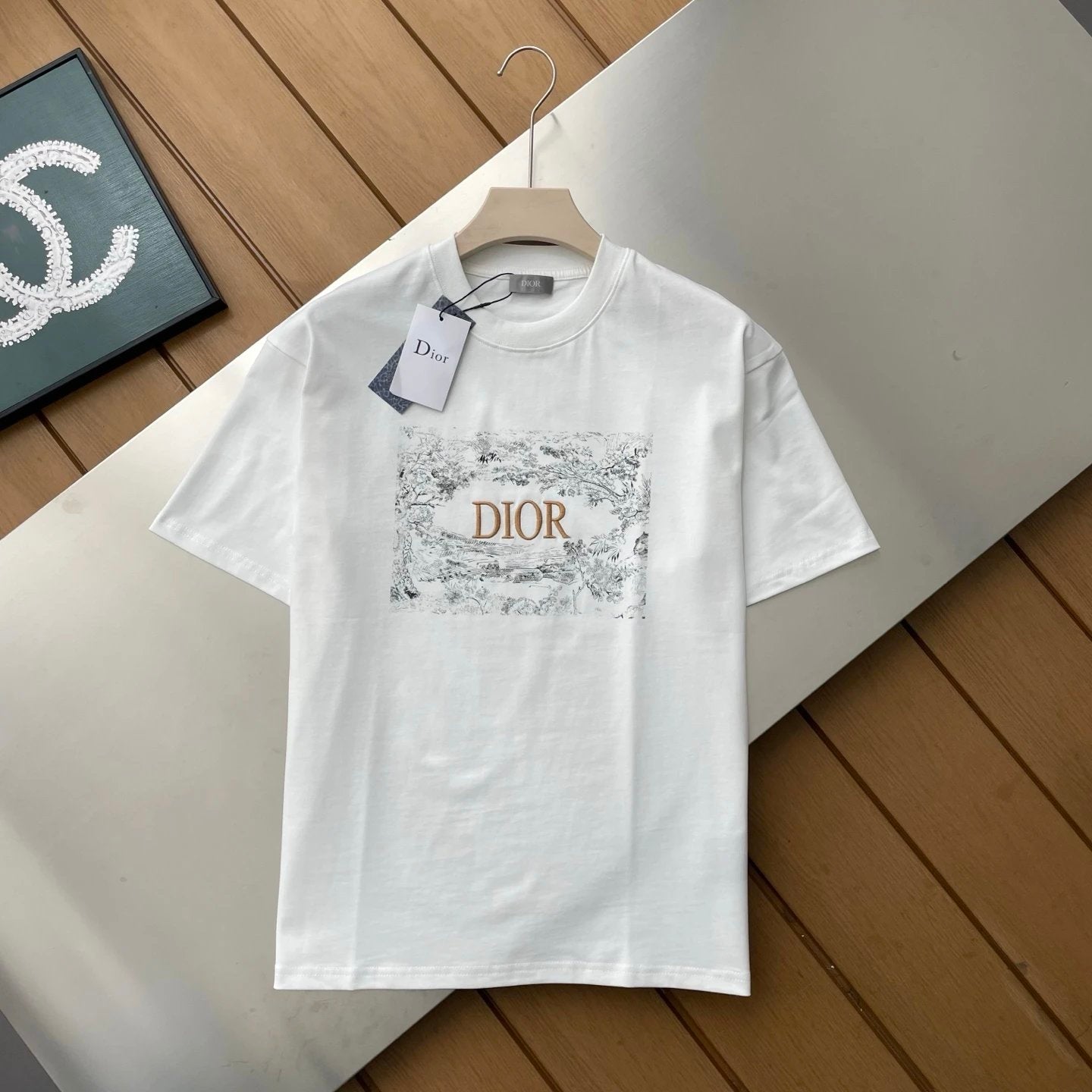 Dior T-shirt Ink Painting Print on the Chest logo round Neck Short Sleeve25ss New pure cotton T Unisex T-Shirt OS Loose Fit Base Shirt Top Half Sleeve T-Shirt