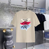 PRADA T-shirt Chest Brand Print logo round Neck Short Sleeve25ss New Pure Cotton Unisex Style T T-shirt OS Loose Fit Base Shirt Half Sleeve T-Shirt Top Half Sleeve