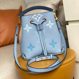 Louis Vuitton LV Women's Bag Top version 【New Original Leather】M46581Mini Bucket Bag Series neonoebb Handbag Small Bucket Shoulder Crossbody Handbag24Spring and Summer New Color Taro Purple Cream Blue Matcha Green nano Small bucket bag M24048M45716M45709