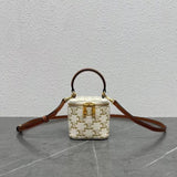 Celine women's bag Top version 【Original Leather Hardware】23New Three-Dimensional Box Bag Portable Box Bag Small round Bag Double Zipper Closure mini Box Bag Cosmetic Bag Lipstick Pack Small Waste Bag New Mini Small Bag Handle Small Box Bag Box Bag Women'