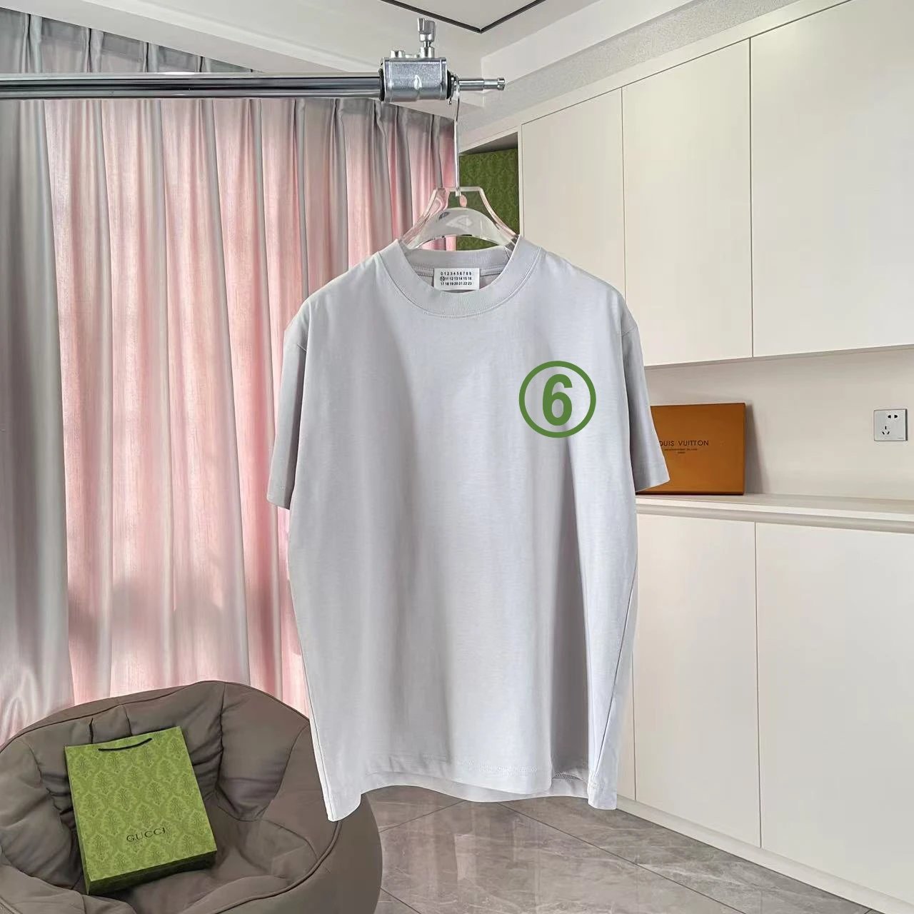 Maison Margiela T-shirt Green number on chest6Printing logo round Neck Short Sleeve25ss New Pure Cotton Unisex Style T T-shirt OS Loose Fit Base Shirt Top Half Sleeve T-Shirt