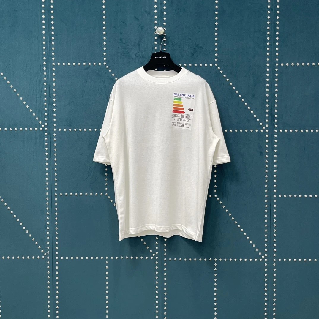 Balenciaga T-shirt Energy Consumption Refrigerator Magnet on Chest logo round Neck Short Sleeve25ss New Pure Cotton Unisex Style T T-shirt OS Loose Fit Base Shirt Top Half Sleeve T-Shirt