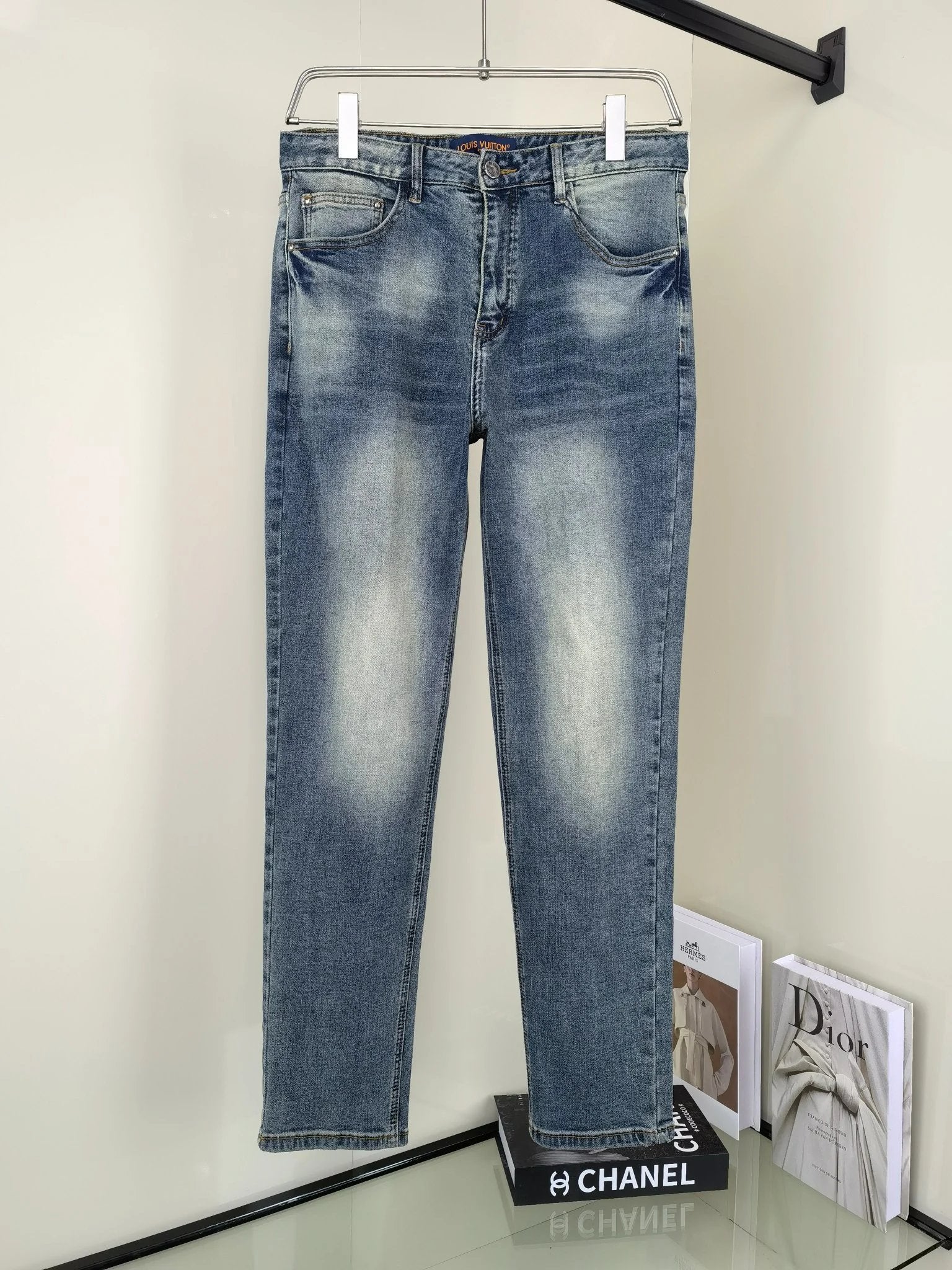 Louis Vuitton LV Jeans Back Pocket Letters logo25ss Spring Summer New Straight Leg Jeans Unisex Slim Fit Long Pants Loose