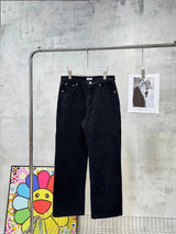 Dior Jeans Full Print Flocking Dark Pattern Straight Leg Jeans Casual Wide Leg Pants Slim Fit High Waist Long Pants Unisex24ss Autumn and Winter New Products