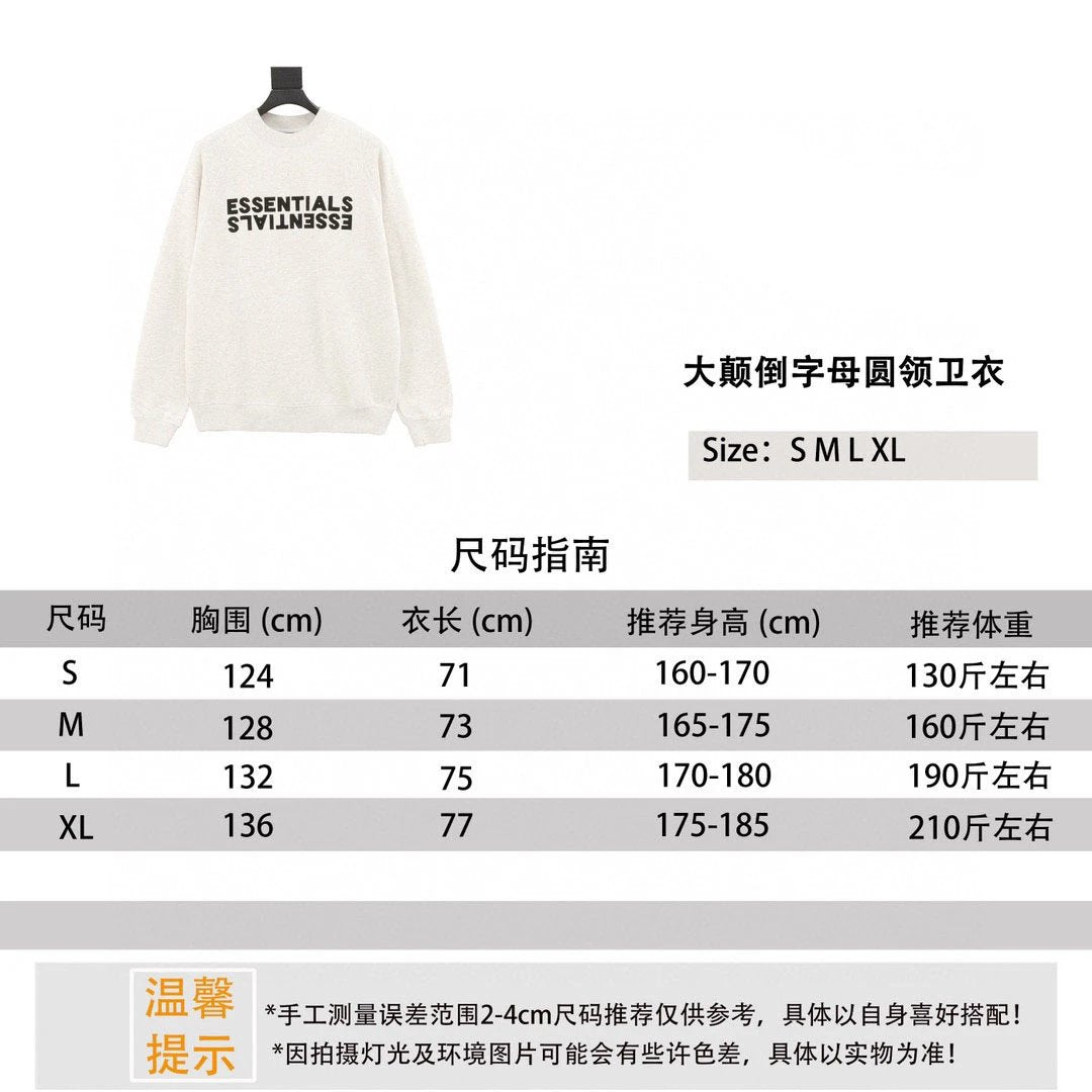 ESSENTIALS Hoodie 24FW Big Upside down Letter Crew Neck Sweater for Men and Women