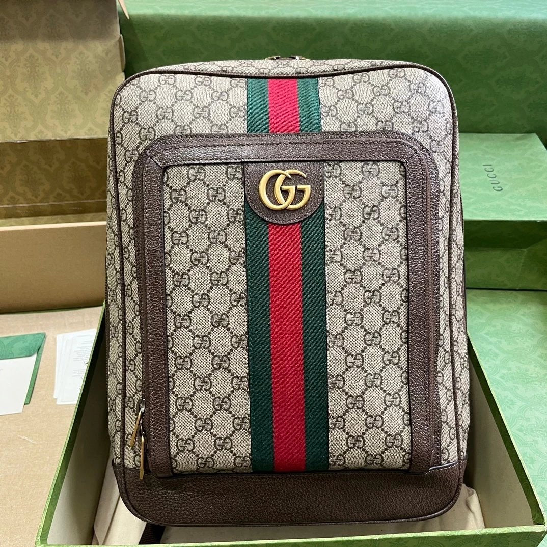 Gucci Backpack Top version 【**High Quality Version】New Ophidia Series Medium Backpack Green New Color Men's New Backpack Hiking Backpack Large-Capacity Backpack Luggage Bag Travel Bag Men's and Women's Bags745718