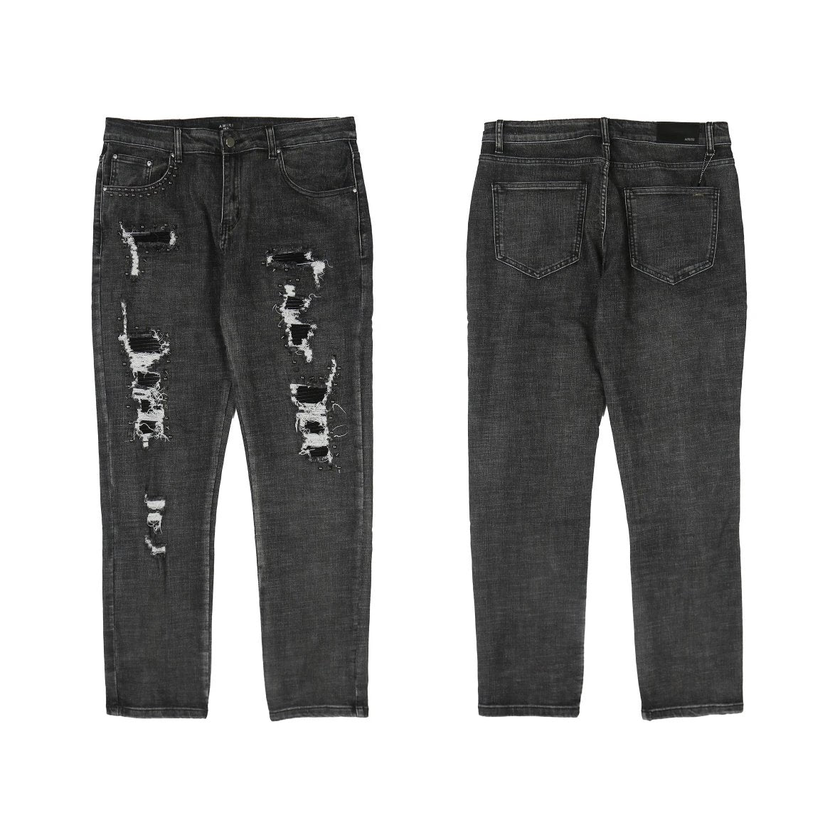 Amiri Jeans 24ss Studded Hot-Selling High Street Jeans Slim Fit Stretch Washed Ripped Long Pants Unisex High Street