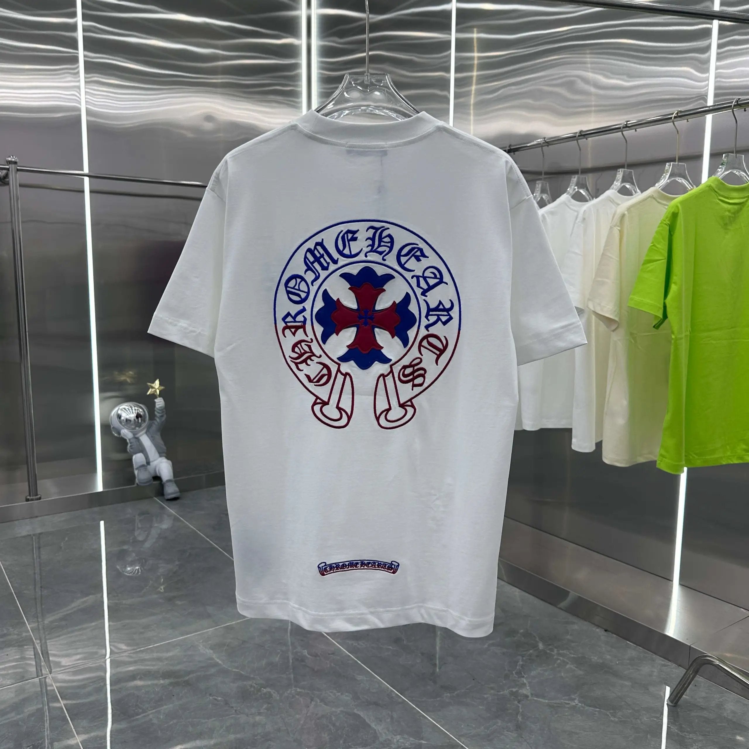 Chrome Hearts T-shirt Front and Back Burnt Flower Patchwork Embroidery logo round Neck Short Sleeve25ss New Pure Cotton Unisex Style T T-shirt OS Loose Fit Base Shirt Half Sleeve T-Shirt Top Half Sleeve