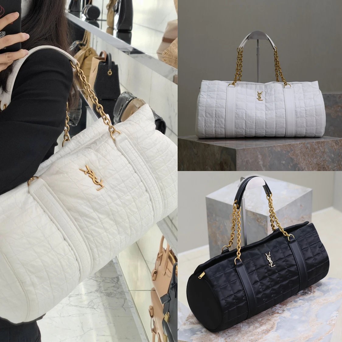 YSL Women's Bag Top version 【Premium Original Leather】New Nylon Travel Bag GloriaTravelBag_Travel Tote✧Wear-Resistant Nylon Fabric Casual Bag Crossbody Bag Backpack Handbag Nylon Cloth Travel Bag Portable Men's and Women's Bags42cm Luggage Bag