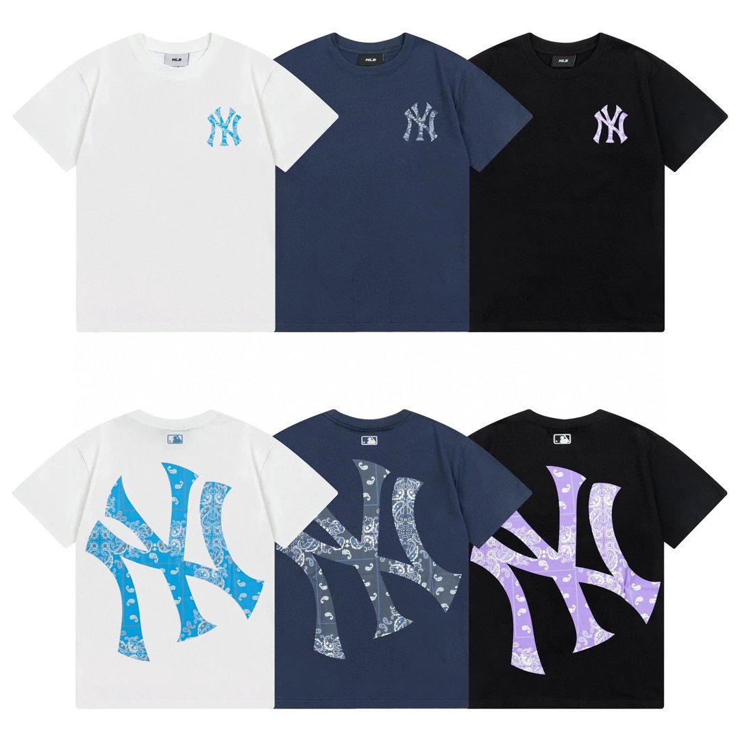 MLB T-shirt Top Version&Men and Women T T-shirt Retro Presbyopic Full Printed Short Sleeve Couple Sports Loose Casual Embroidery Half Sleeve T-shirt Fashion