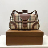 Burberry Women's Bag Top version 【】Classic Mid-Ancient Vintage Plaid Briefcase Vintage Messenger Bag Women's Handbag War Horse Underarm Bag vintage Hatchet Man Material Underarm Bag