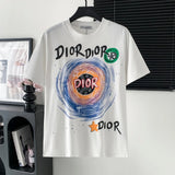 Dior T-shirt Hand-painted Letter Pattern Print on the Chest logo round Neck Short Sleeve25ss New Pure Cotton Unisex Style T T-shirt OS Loose Fit Base Shirt Half Sleeve T-Shirt Top Half Sleeve