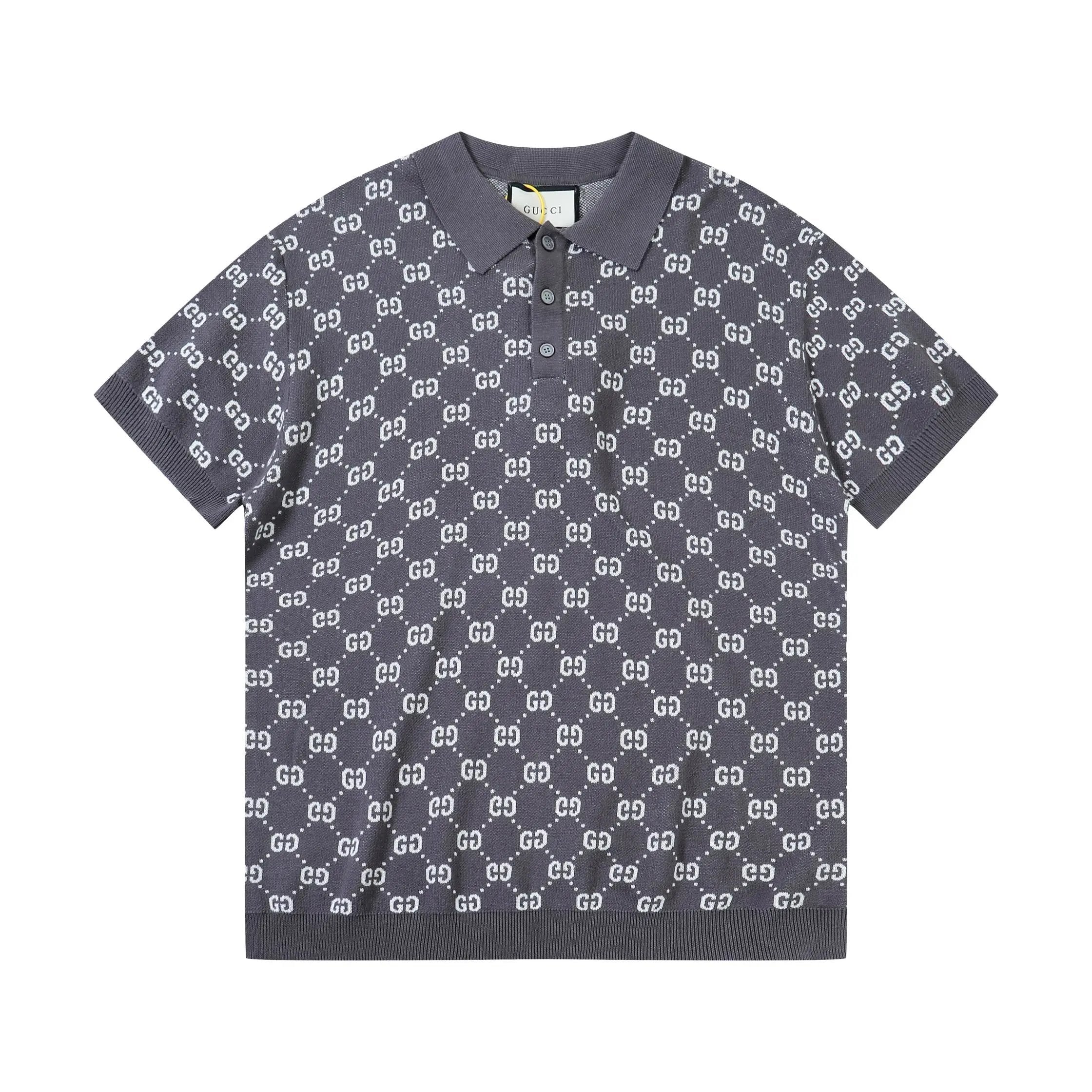 Gucci T-shirt Allover Jacquard logo Knitting POLO Shirt Lapel Short Sleeve25ss New Unisex Summer Short Sleeve OS Loose T Business Half Sleeve Shirt Plus Size T-Shirt