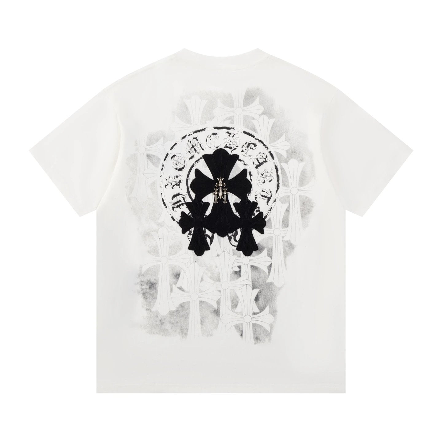 Chrome Hearts T-shirt Back Horse Hoof Sanskrit Patch with Dirty Print logo round Neck Short Sleeve25ss New Pure Cotton Unisex Style T Casual T-Shirt Base Layer Shirt OS Loose Fit Half Sleeve Top Plus Size