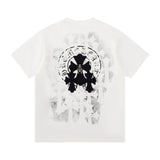 Chrome Hearts T-shirt Back Horse Hoof Sanskrit Patch with Dirty Print logo round Neck Short Sleeve25ss New Pure Cotton Unisex Style T Casual T-Shirt Base Layer Shirt OS Loose Fit Half Sleeve Top Plus Size