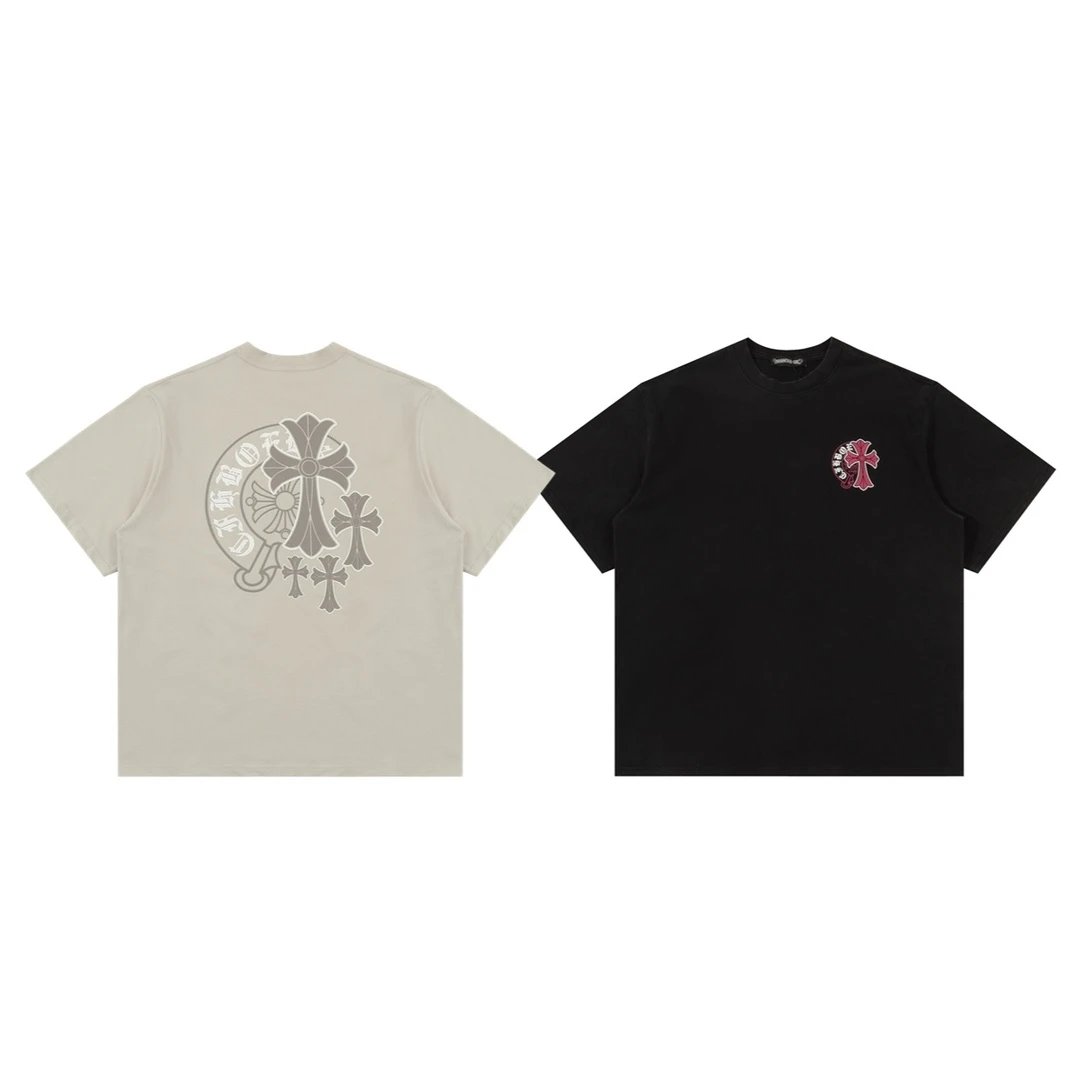 Chrome Hearts T-shirt Back with Sanskrit Script Print logo round Neck Short Sleeve25ss New Pure Cotton Unisex Style T Casual T-Shirt Base Layer Shirt OS Loose Fit Half Sleeve Top Plus Size