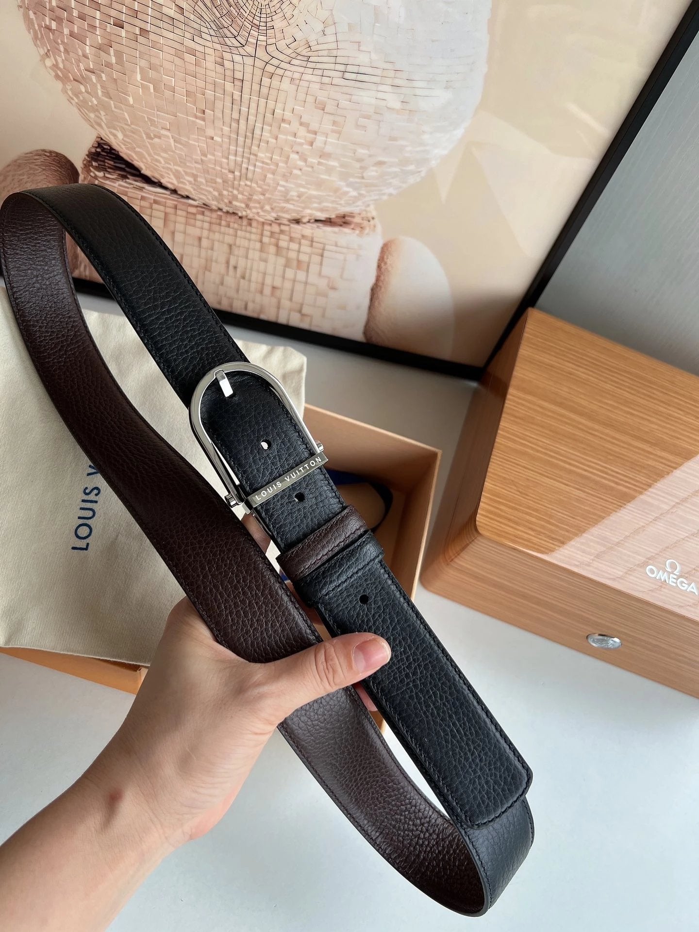 Louis Vuitton LV Belt Top version 【Counter Quality】The Most New Belt3.5cm Men's Belt Pin Buckle Men's Leather Belt with Classic Presbyopic Checkerboard Plaid Belt with Genuine Goods Packaging No Problem in and out of the Counter Versatile Casual Fashion F