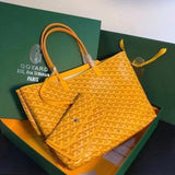 Goyard Bag Top version 【Original Leather】New Shopping Bag New Double-Layer Shopping Bag tote Tote Bag Full of Flower Hand Stitching Full of French Elegant Custom Y Graffiti Material with Leather Lightweight and Wear-Resistant Material