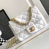 Chanel Women's Bag Top version 【Original Leather**】C Jia Nai Jia24P Early Spring New Pearl Flap Bag Pearl CF Square Fat Bag Genuine Leather Ladies Women's Bags Trendy Hot Sale Women's Bag Home Pearl Bag Pearl CF Package Pearl Chain Bag