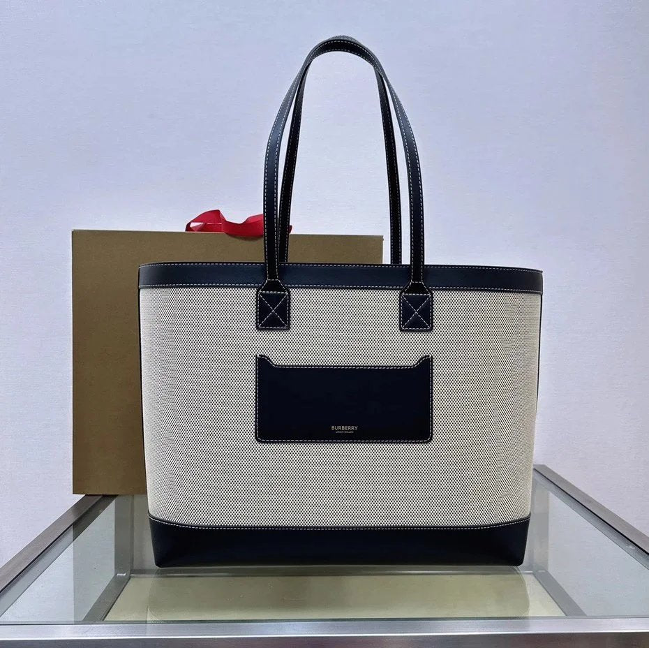 Burberry Women's Bag Top version 【Super Original Leather】New London Tote Bag Retro Casual Tote Bag Women's Bag Shoulder Bag Handbag Backpack Canvas Bag Canvas Tote Bag Shopping Bag Mummy Bag