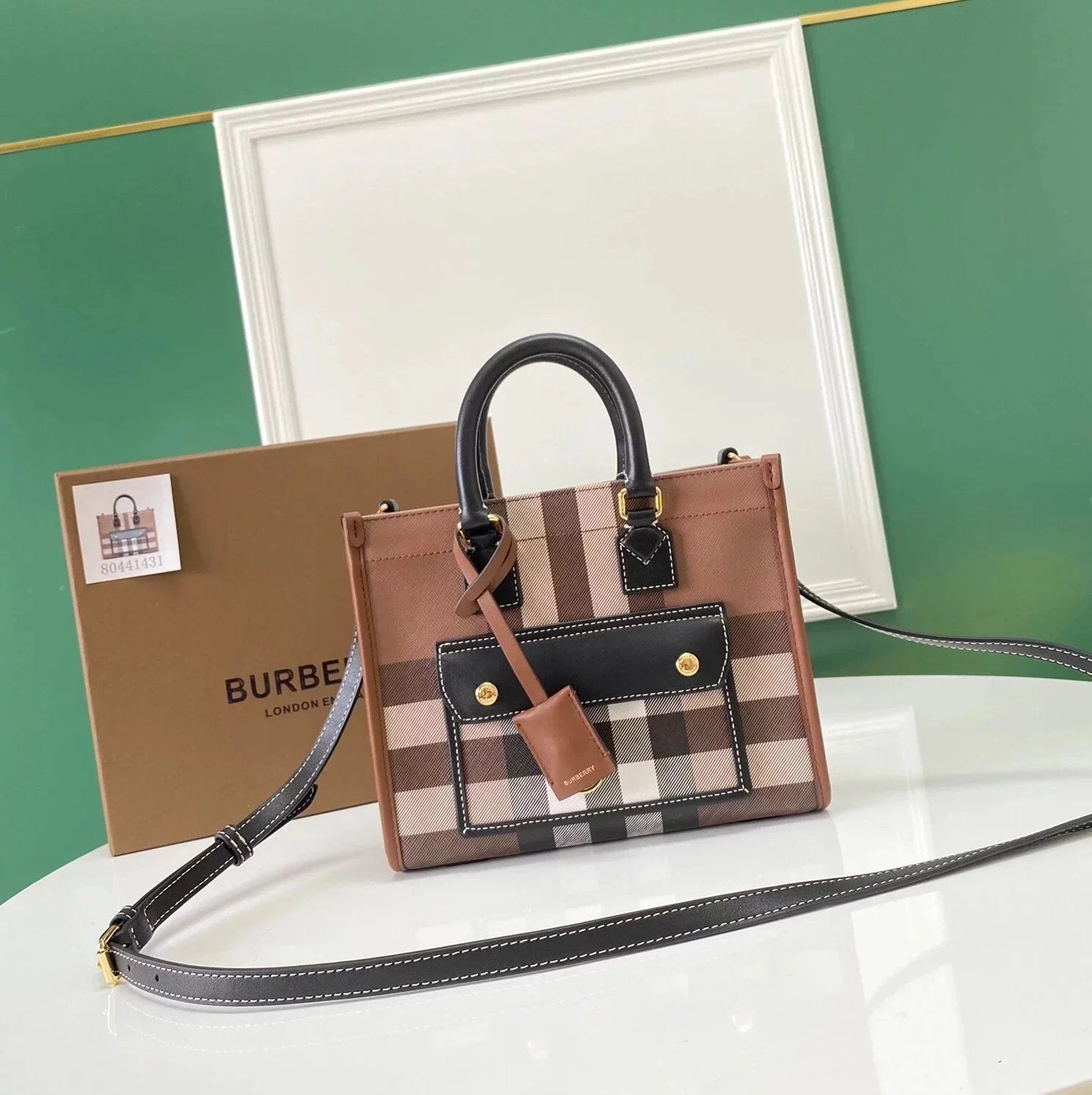 Burberry Women's Bag Top version 【Original Leather】2022New Birch Brown Plaid Tote Handbag Shopping Bag mini Small Size Tote Bag Women's Computer Bag Large Mummy Bag New Product Tote Women's Bag