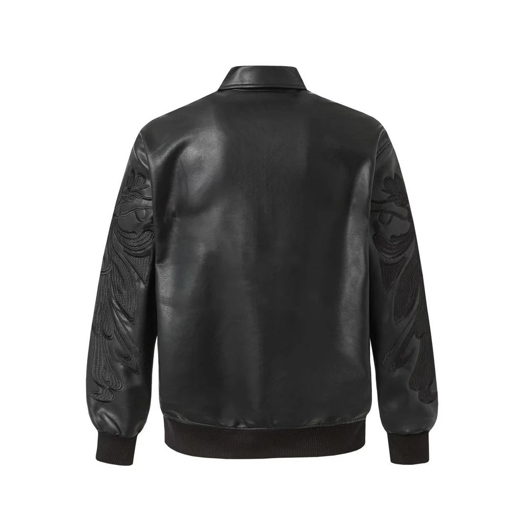 Louis Vuitton LV Jackets Embroidered Floral Lapel Leather Jacket Men's Business Casual Versatile Autumn Winter New Arrival