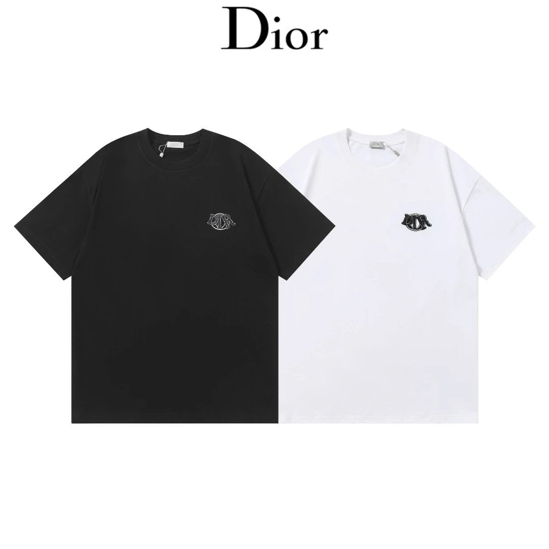 Dior T-shirt Chest Letter Towel Embroidery logo round Neck Short Sleeve25ss New Pure Cotton Unisex Style T T-shirt OS Loose Fit Base Shirt Top Half Sleeve T-Shirt