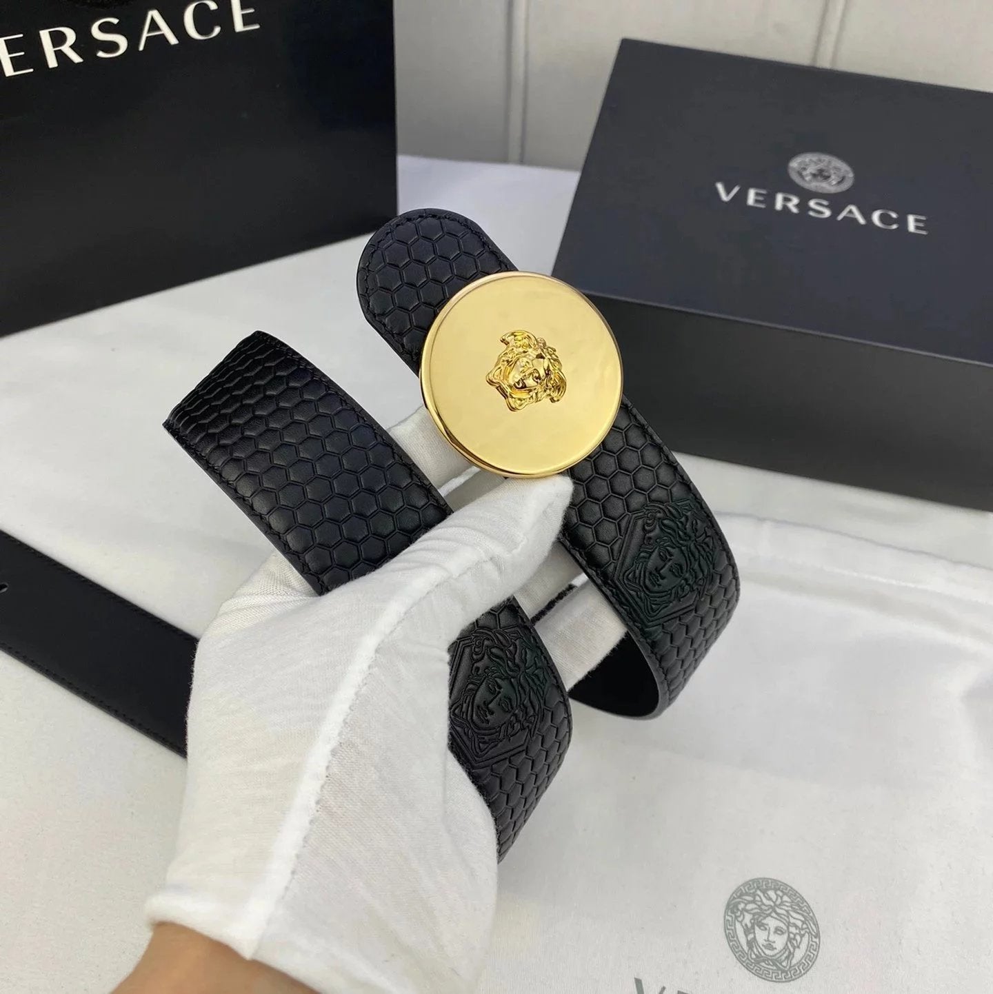 VERSACE Belt Top version Brand New Full Set Belt Fashion Trend Genuine Leather Business Casual Men Women Belt Cowhide Embossed Pant Belt